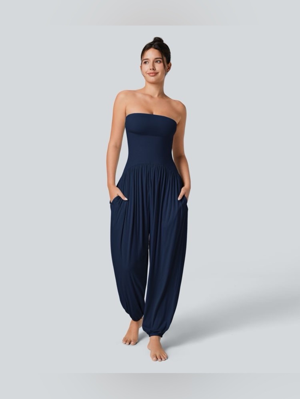 HALARA Strapless Tube Backless Navy Blue Jumpsuit Women’s L Tall LT NWT